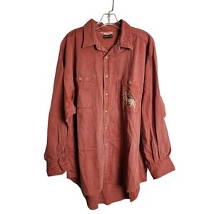 Coldwater Creek Mens XL Tall Terracotta Wolf Southwestern Button Down Shirt